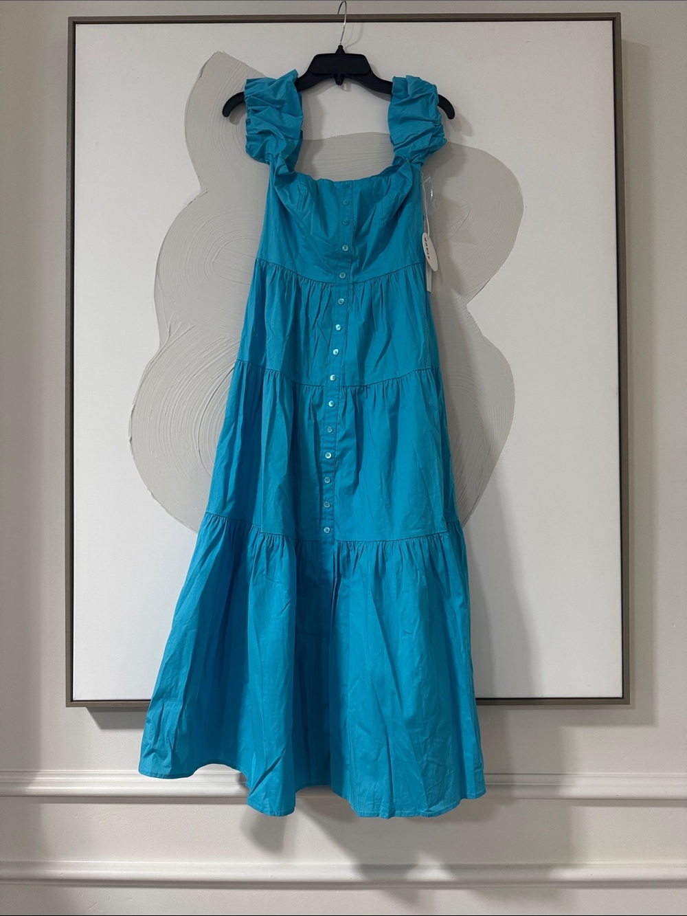 STAUD Turquoise Button-Front Tiered Dress